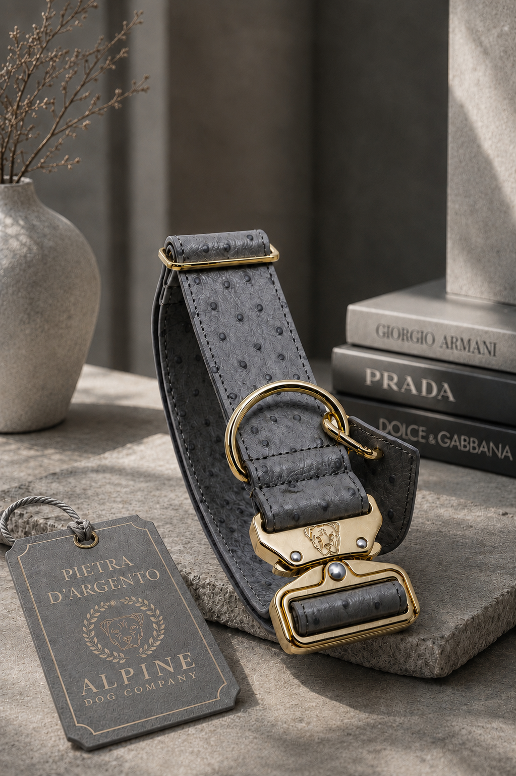 2" Leather Dog Collar - Pietra D'Argento