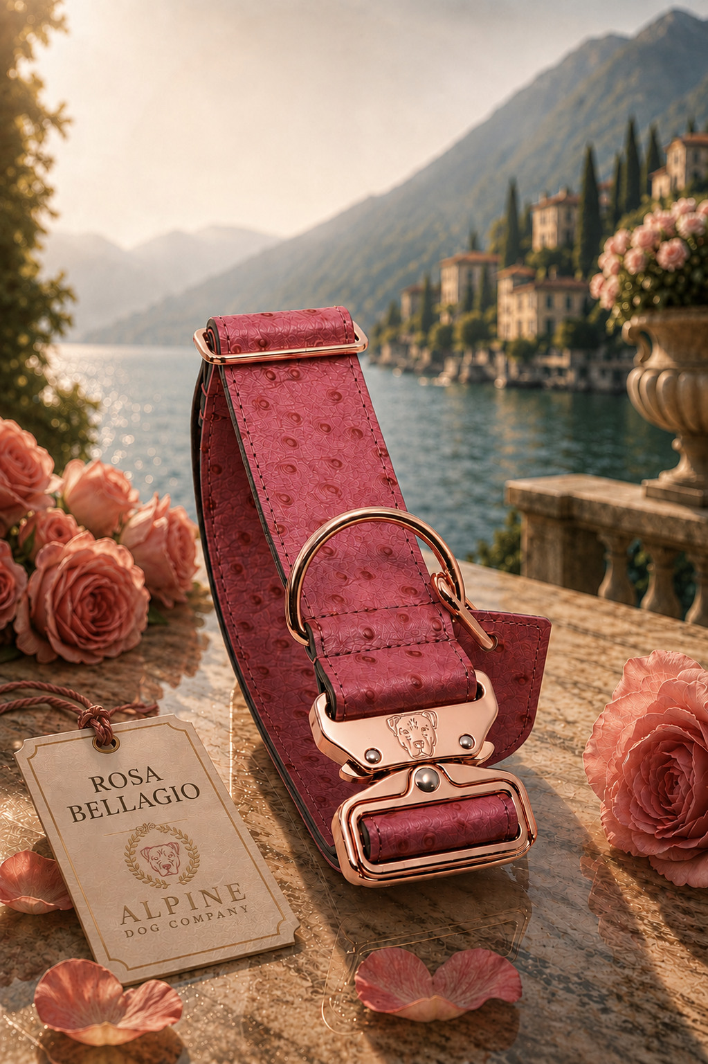 2" Leather Dog Collar - Rosa Bellagio