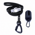 Load image into Gallery viewer, A black silicone dog leash with a silver metal buckle, shown coiled next to a matching black dog poop bag holder with a carabiner clip on a white background.
