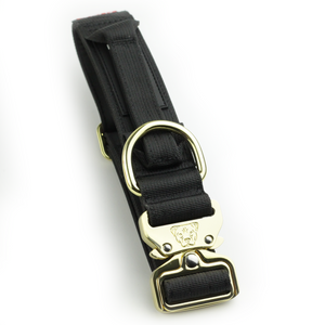
                  
                    Load image into Gallery viewer, 1.5&amp;quot; Tacti Dog Collar Slim Luxe - Gold - Noir
                  
                