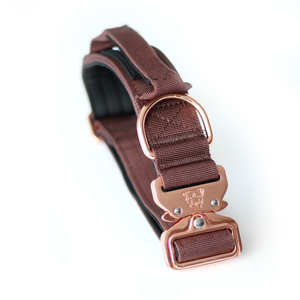 
                  
                    Load image into Gallery viewer, 1.5&amp;quot; Tacti Dog Collar Slim Luxe - Rose Gold - Chocolate
                  
                