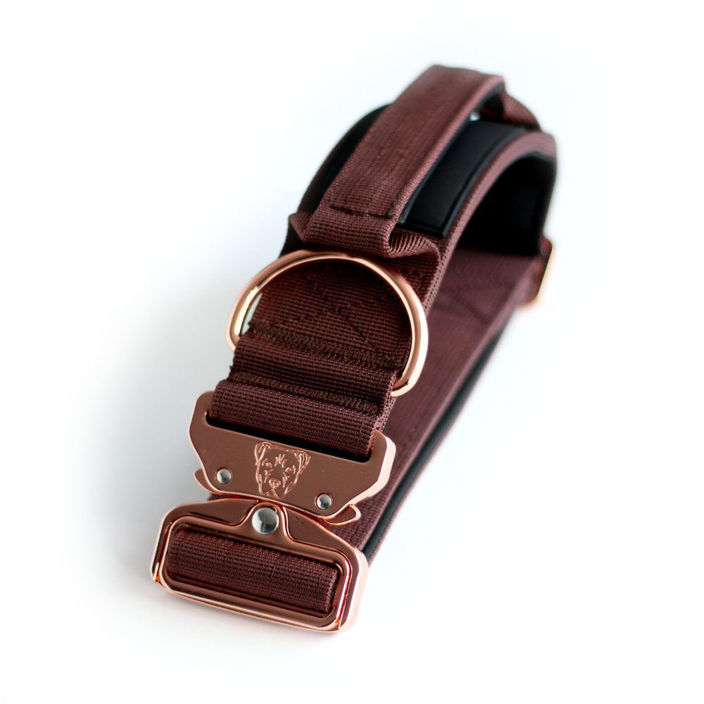 
                  
                    Load image into Gallery viewer, 2&amp;quot; Tacti Luxe Dog Collar - Rose Gold - Chocolate
                  
                